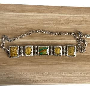 CHICO’S Boho Dichroic Fused Glass Chain Belt Iridescent Vibrant Color One Size